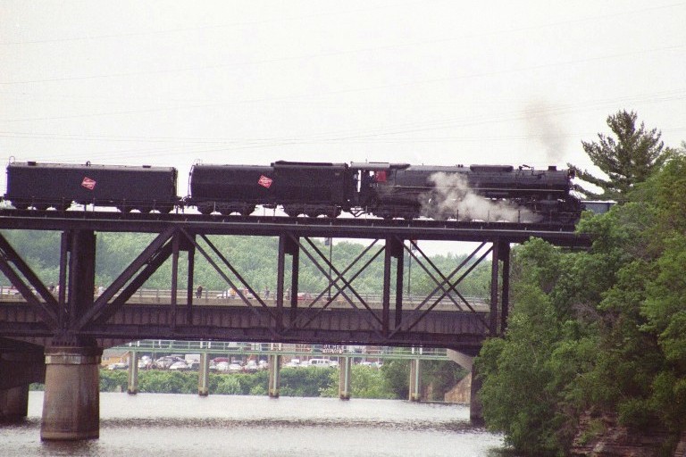 Milwaukee Road 261 crossing the Wisconsin River at Wisconsin Dells, WI